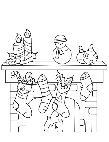 371x480 Christmas Fireplace Coloring Page Free Printable Pages Stuning