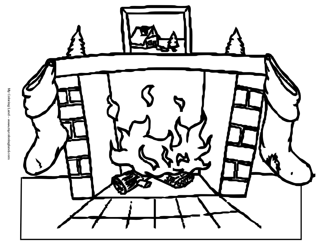 1056x816 Christmas Fireplace Coloring Pages To Print Coloring For Kids 2018