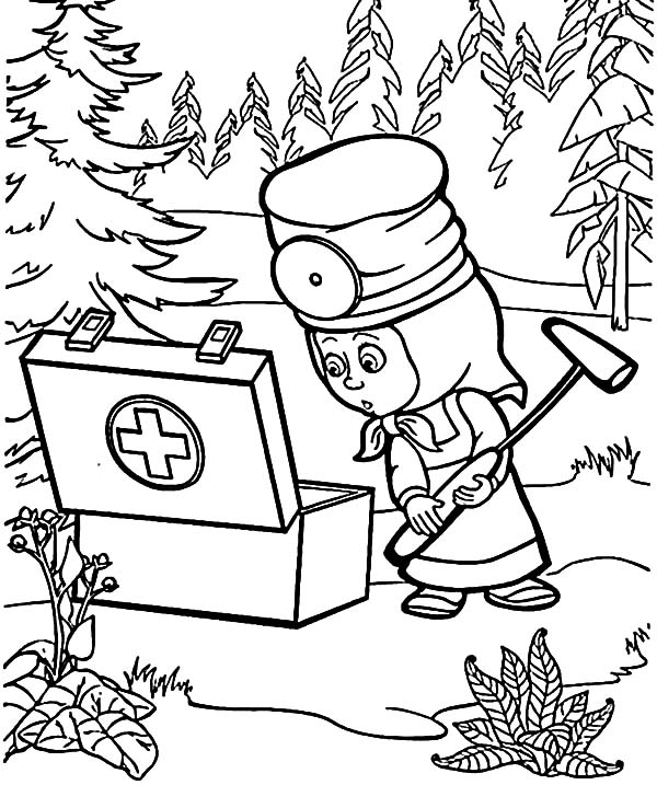 600x717 Masha And The Bear First Aid Kit Coloring Pages Color Luna