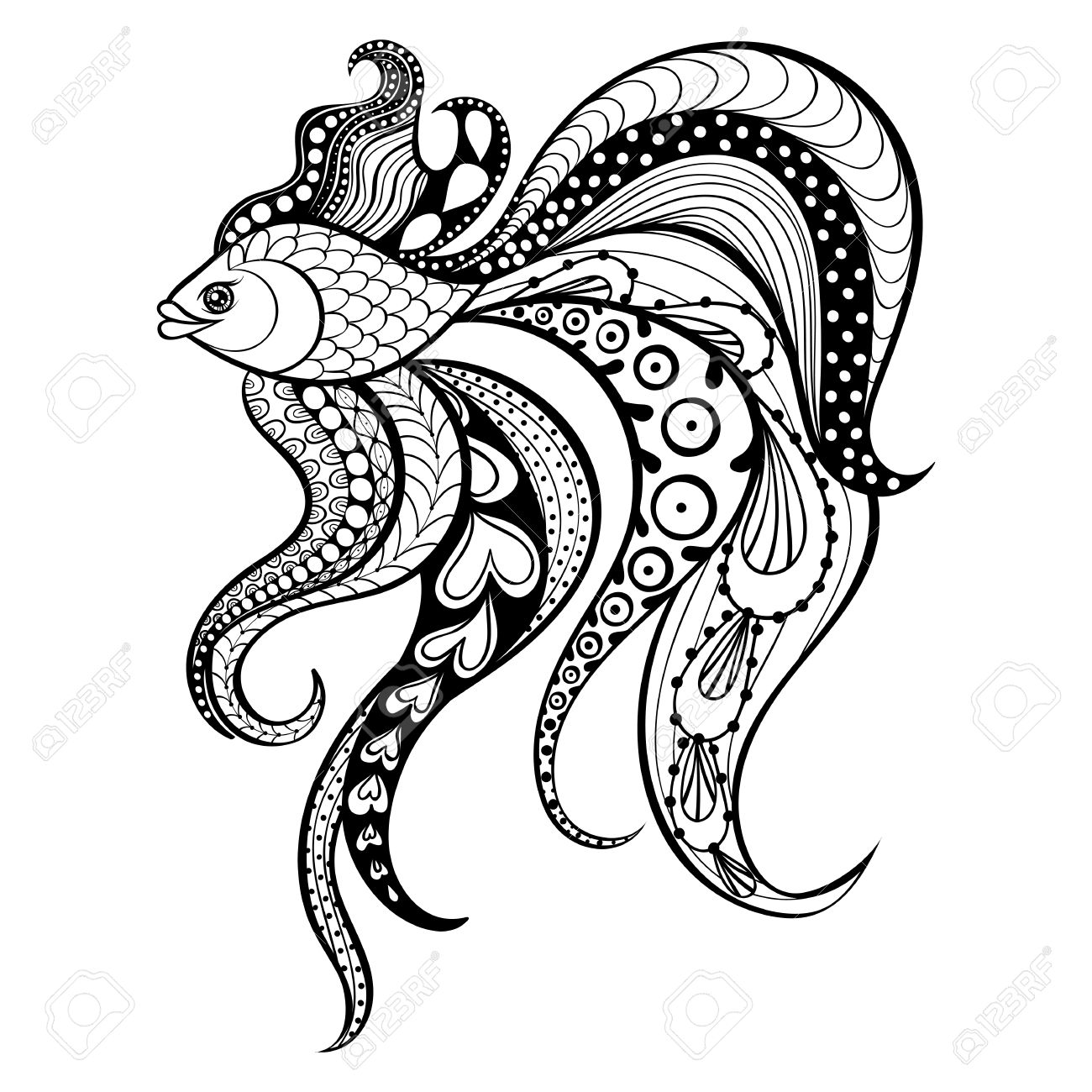 1300x1300 Drawn Fish Tribal Pencil And In Color Pleasing Adult Coloring