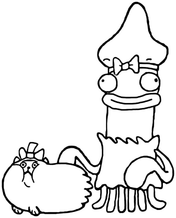 600x744 Miss Lips Walking Her Pet In Fish Hooks Coloring Page Coloring Sun