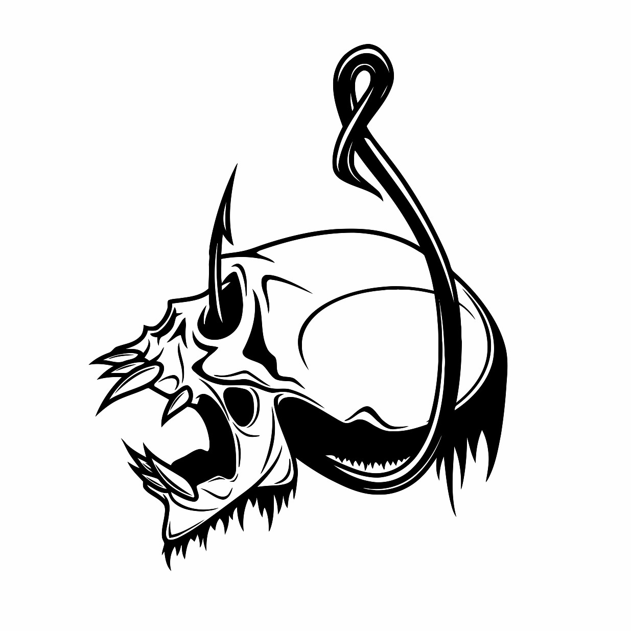 1235x1235 Skull On A Fishing Hook Printable Image Illustration Sketch