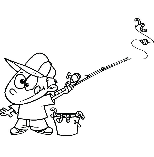 600x612 Coloring Fishing Pole Coloring Page Boy With A Bucket Of Worms
