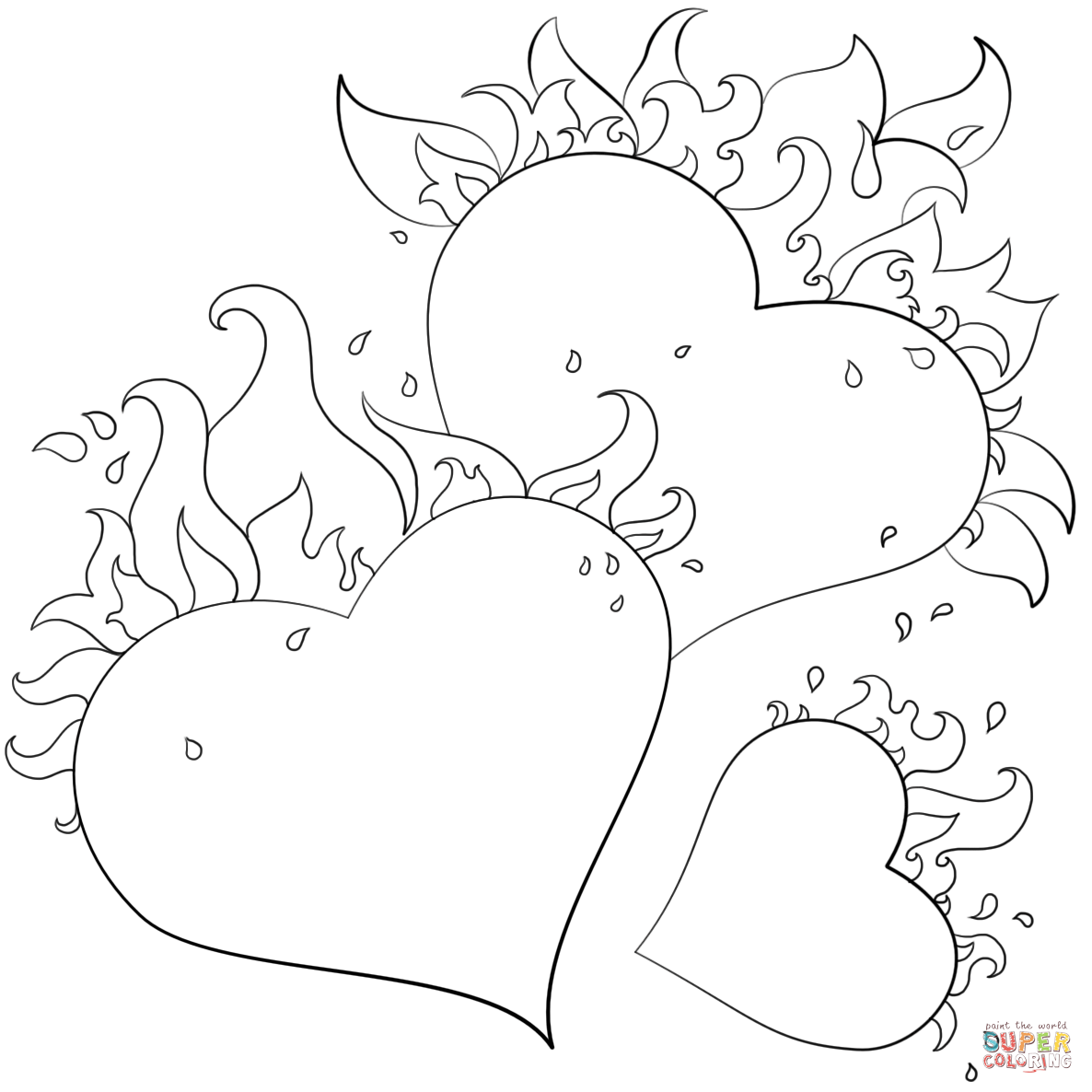 1186x1186 Flame Coloring Page Hearts With Flames Free Printable Pages Inside