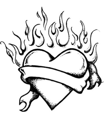 348x376 Pages Of Hearts With Flames Heart With Flames Coloring Pages