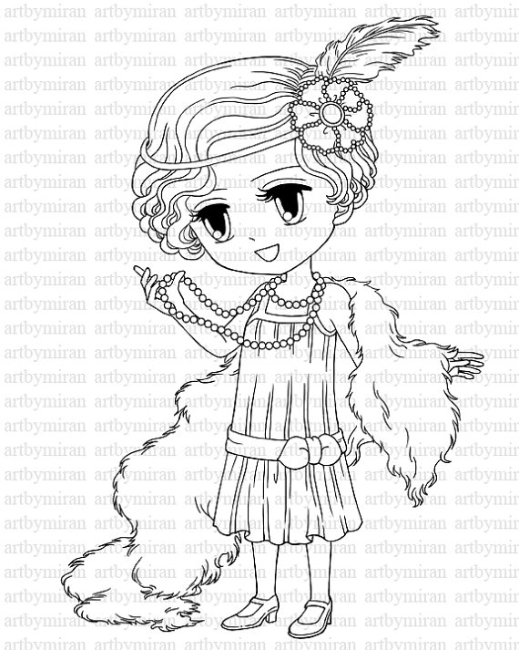 570x713 Digital Stamp Brittany 1920's Flapper17 Coloring