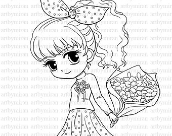 340x270 Digital Stamp Flapper 1920's Girl Digi Stamp Big Eyed