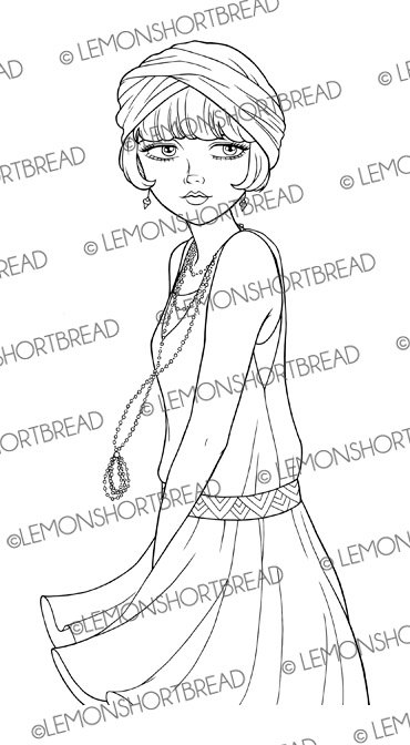 370x672 Digital Stamp Flapper Twirl Girl, Art Deco Digi Vintage Fashion
