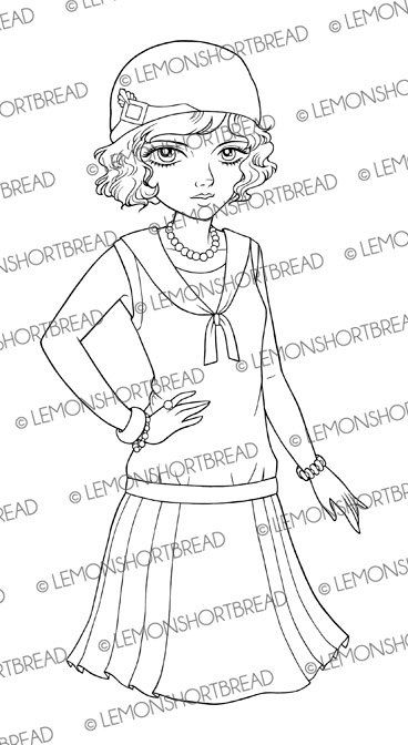 368x672 Digital Stamp Sassy Flapper Girl, Digi Download, Summer Fashion