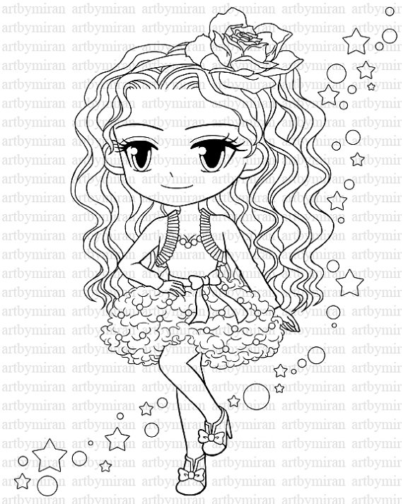 570x713 Digital Stamp Star Pretty Girl Coloring Page Big Eyed Girl