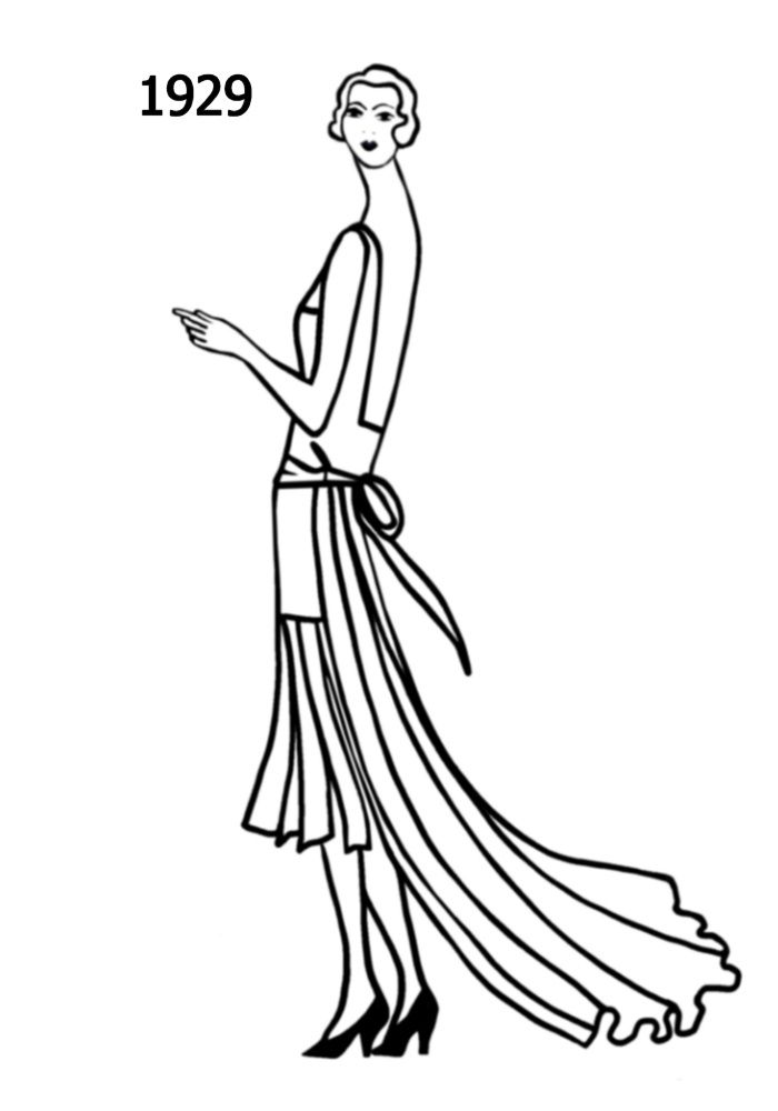 700x1000 Silhouette Line Drawing Of Dress With Train 1929 Anna In