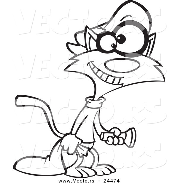 600x620 Vector Of A Cartoon Cat Burglar Shining A Flashlight