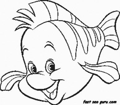 388x338 Printable Disney The Little Mermaid Flounder Coloring Pages
