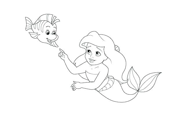 600x413 Ariel And Flounder Colouring Pages Baby Disney Princess Coloring