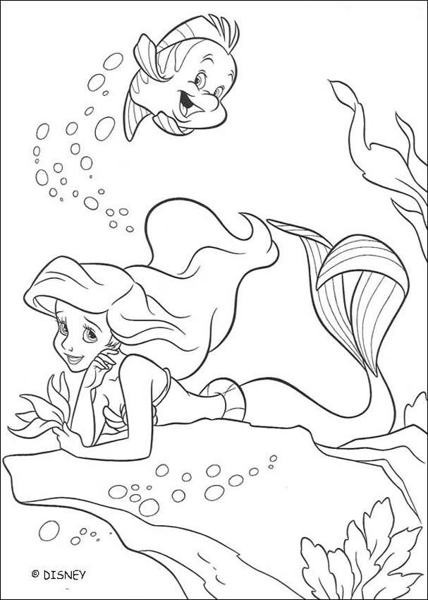 607x850 Little Mermaid And Flounder Coloring Pages Printable The Ariel