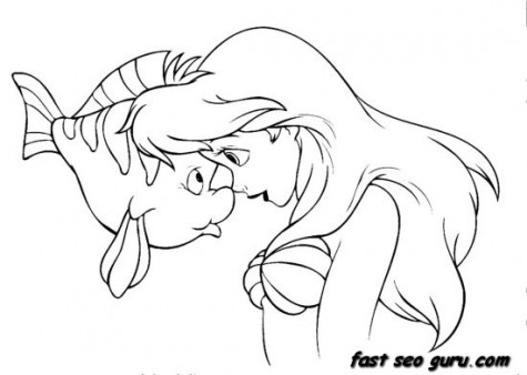 475x338 Printable The Little Mermaid Ariel And Flounder Coloring Pages