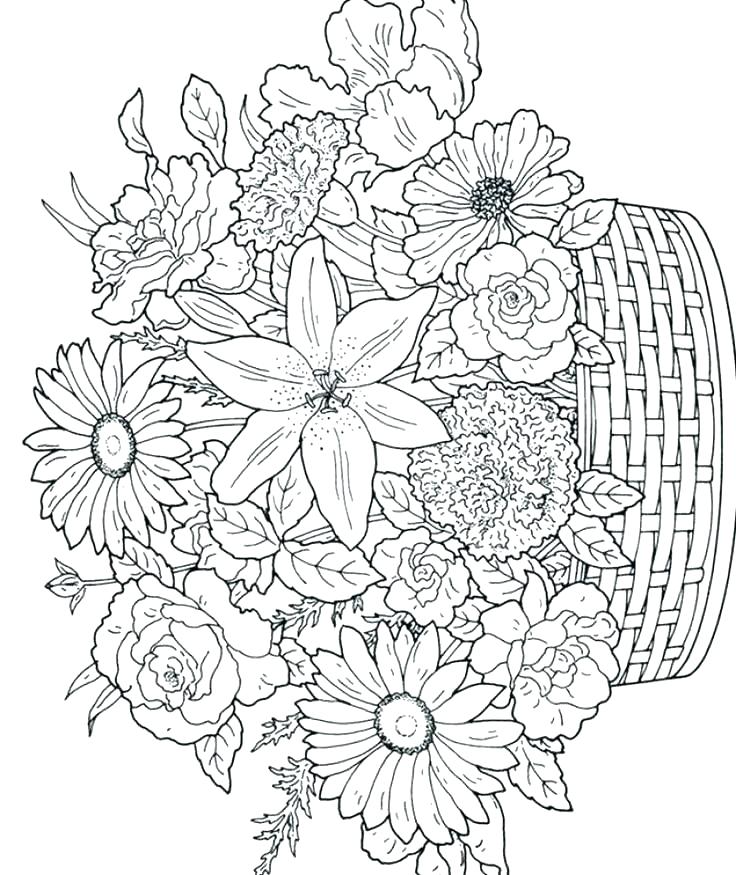 736x875 Flower Coloring Page To Print Flower Bouquets Coloring Pages