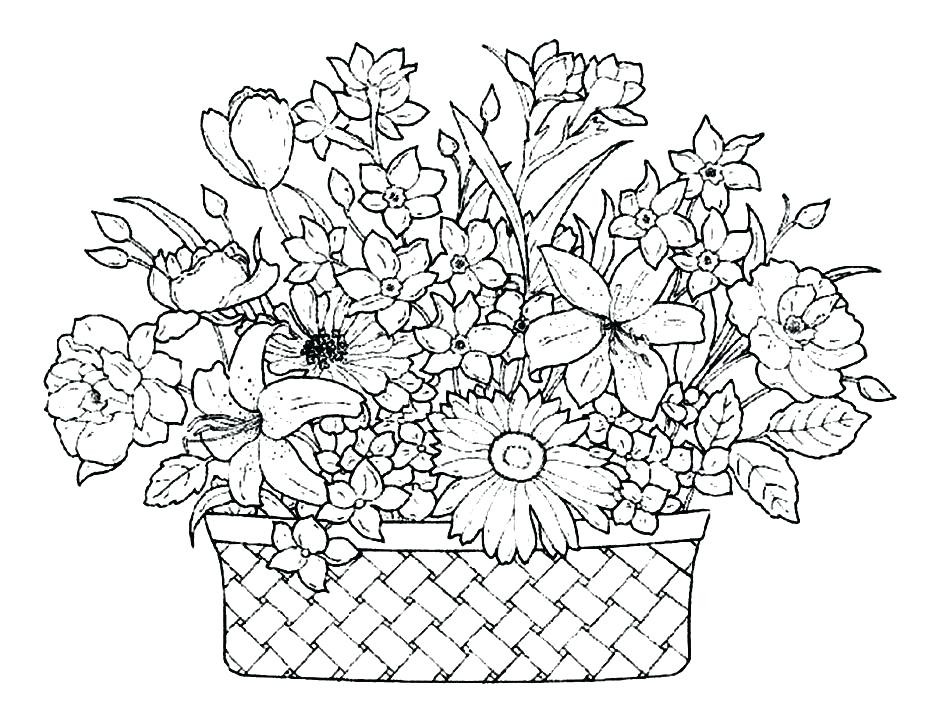 936x702 Flower Basket Coloring Pages Rawtodoor Com For Kids 33841