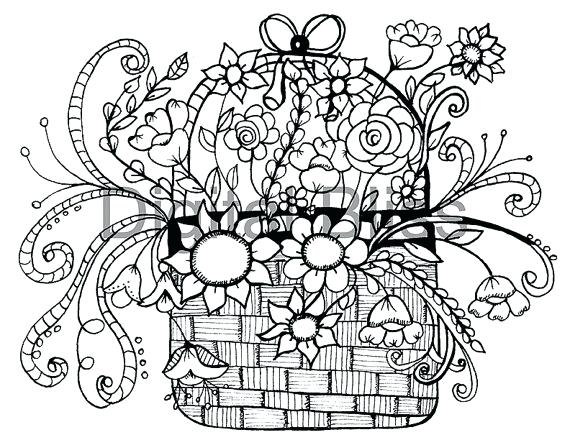 570x440 Flower Basket Colouring Pages Valuable Inspiration Coloring Free