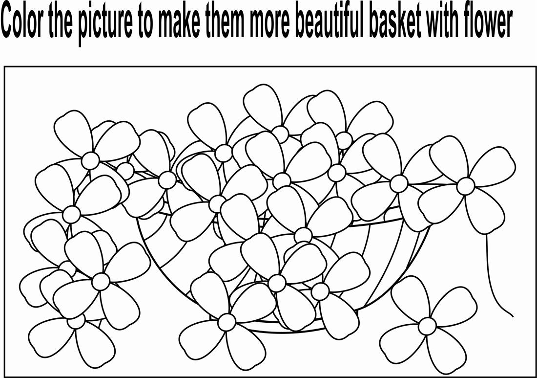 1100x773 Flower Basket Coloring Page For Kids