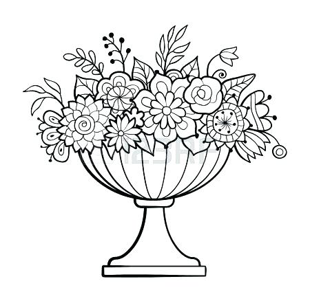 450x438 Flower Pot Coloring Pages Flower Basket Coloring Pages Also Vase