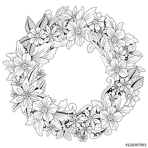 500x500 Art Coloring Page Wreath Coloring Pages Wreath Of Flowers