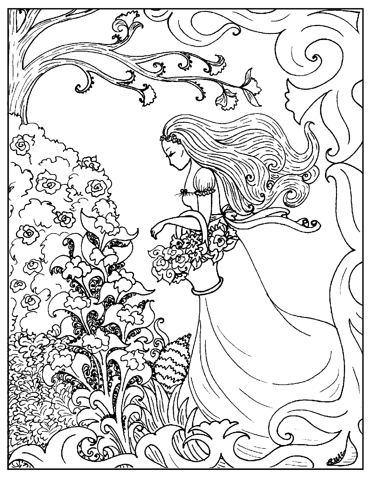1275x1650 Art Deco Coloring Pages Art Nouveau Coloring Pages Flower Girl