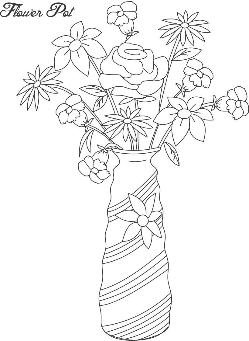 820x1121 Flower Pot Coloring Printable Page For Kids 12
