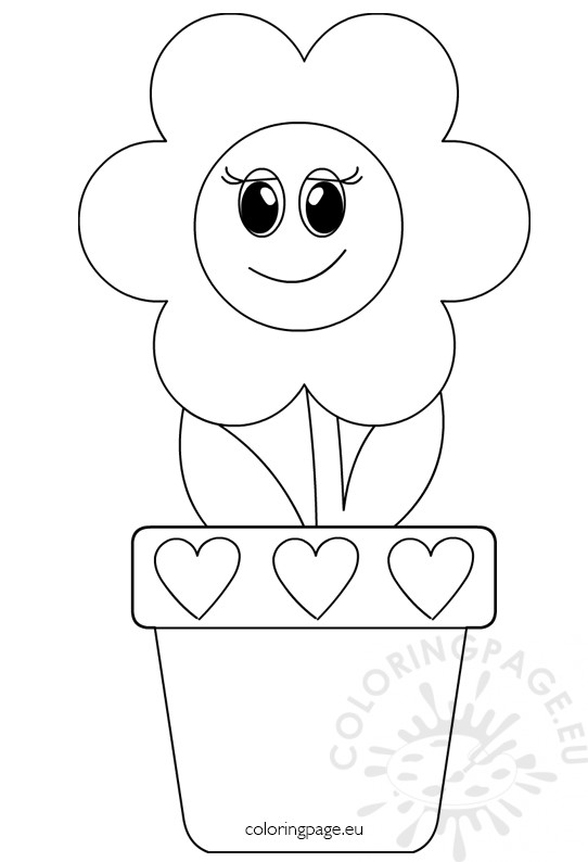 542x794 Flower With Smiling Face In Flower Pot Coloring Page