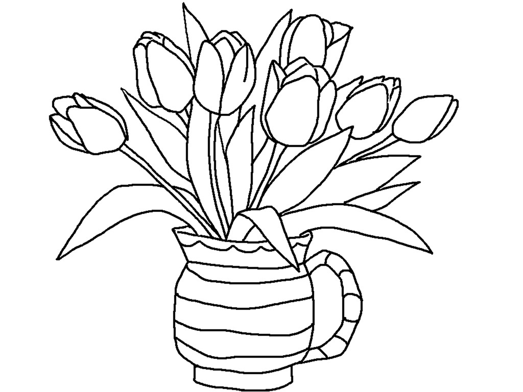 1024x768 Printable Flower Vase Coloring Pages Coloring Pages Of Tulips