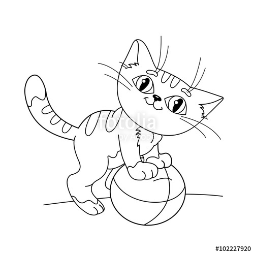 500x500 Coloring Page Outline Of A Fluffy Kitten Playing With Ball Stock