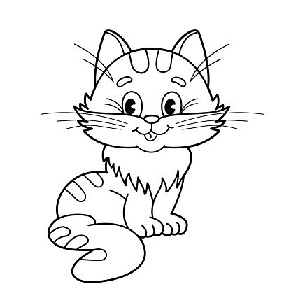416x416 Coloring Page Outline Of Cartoon Fluffy Cat For Kids Stock Vectors