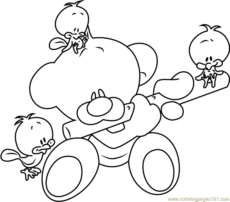 800x702 Pimboli Bear Playing Flute Coloring Page
