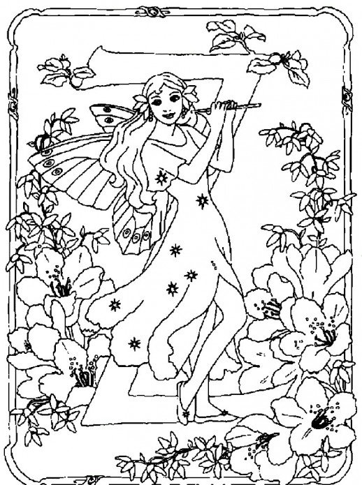 518x695 Cute Fairy Play Flute Around Letter Z Alphabet World Coloring