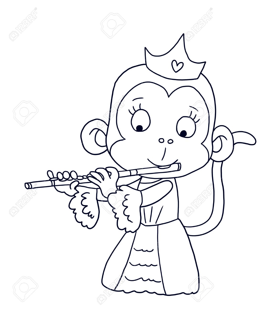 1110x1300 Cute Princess Monkey With Flute Coloring Page Stock Photo Best