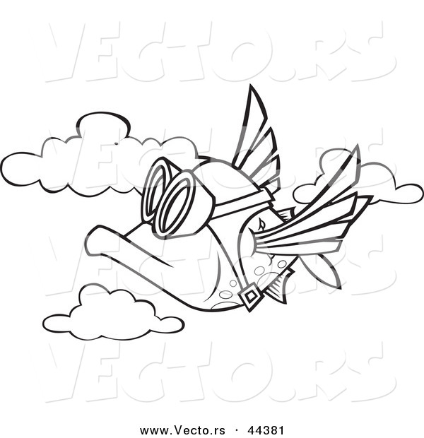 600x620 Vector Of A Cartoon Fish Flying In The Sky