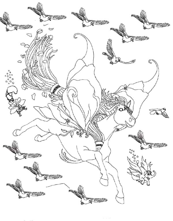 600x768 Bella The Magical Horse Flying With Birds Coloring Pages Batch
