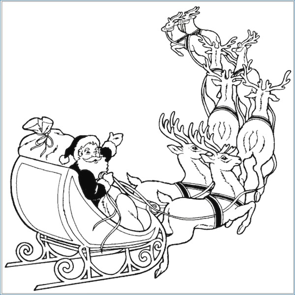 600x600 Rudolph And Santa Leigh Reindeers Coloring Page