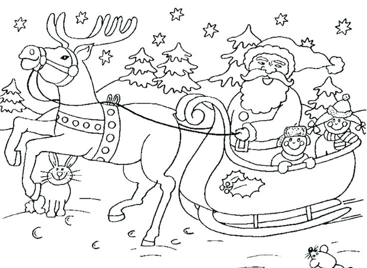 736x537 Santa Sleigh Coloring Page In Flying Sleigh Printable Coloring