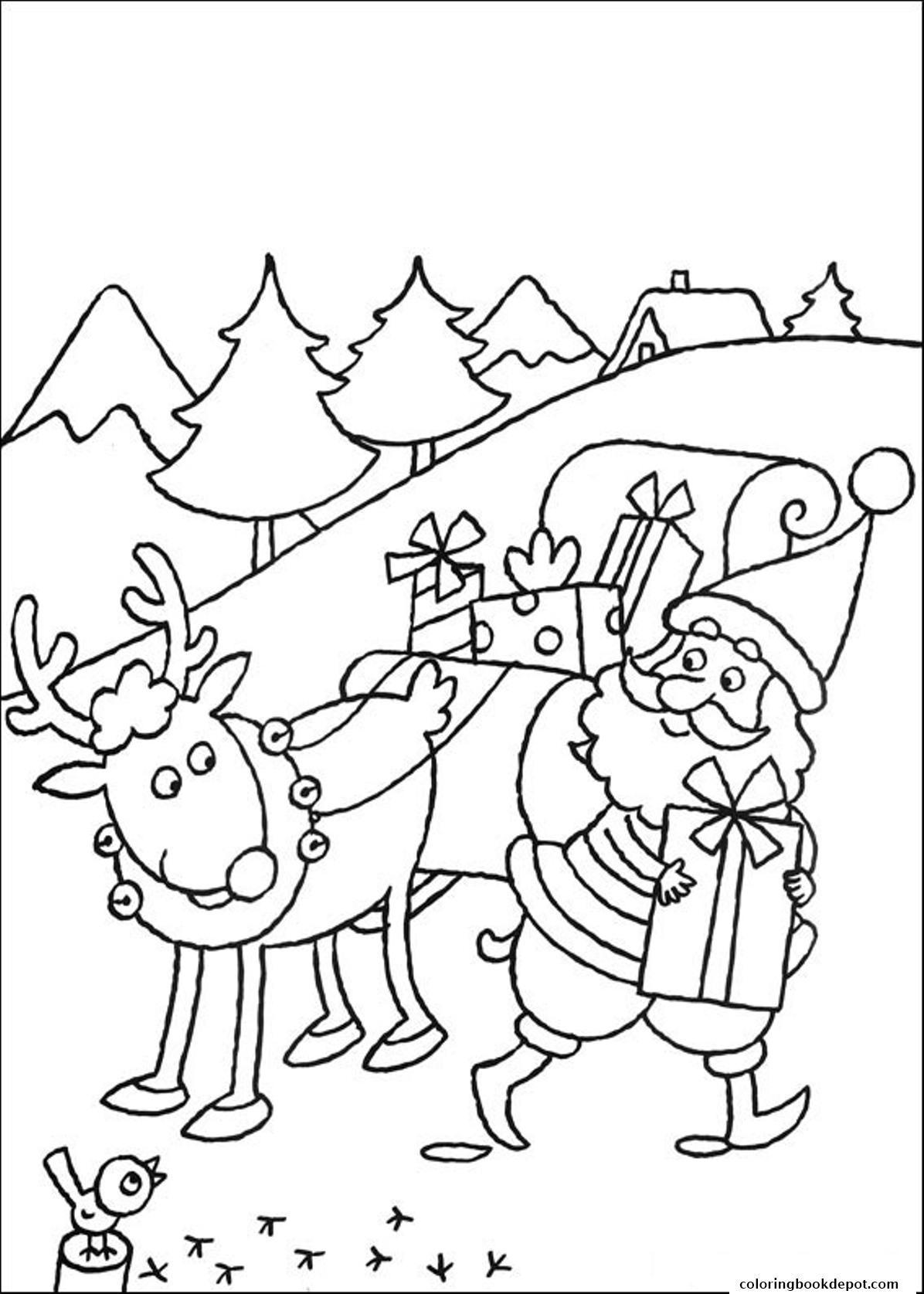1196x1675 The Best Kids Santa And Reindeer Coloring Pages Of Popular Flying