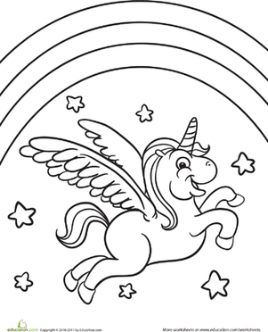 301x372 Color The Flying Unicorn Worksheet