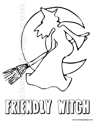 325x420 Flying Happy Witch Printable Halloween Kids Coloring Page