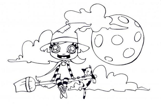 620x413 Flying Witch Coloring Pages