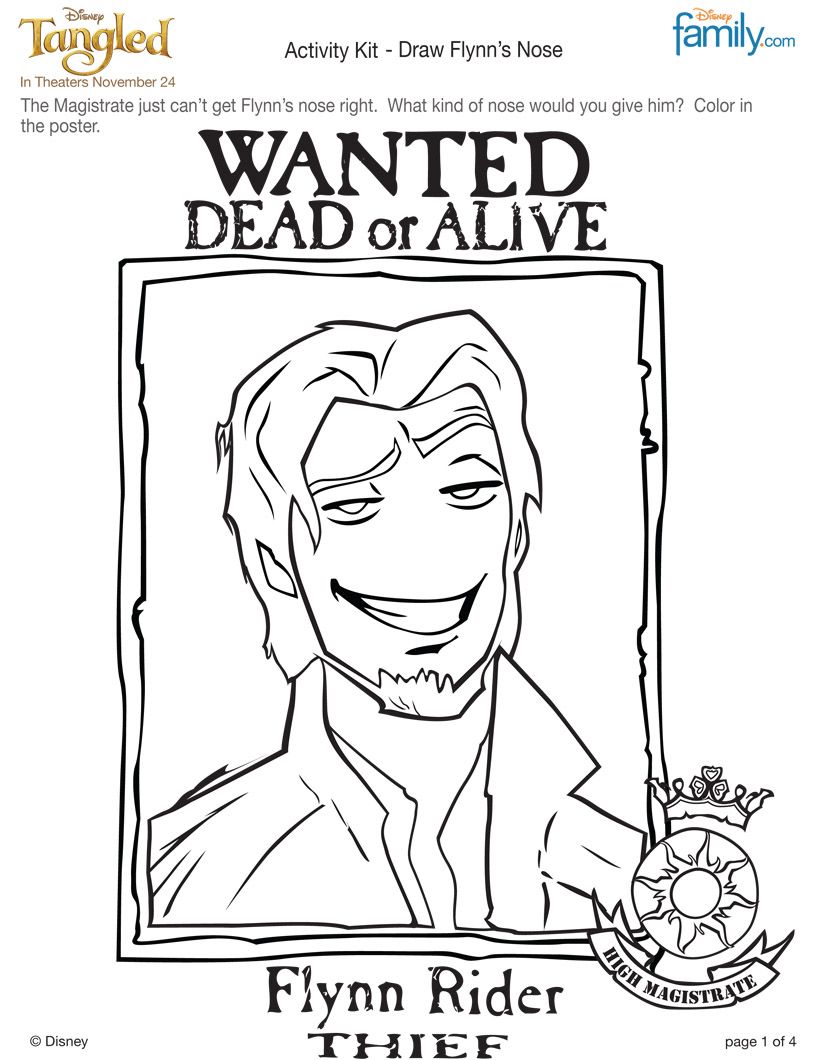 820x1060 Flynn Rider Coloring Page. Blow This Up For Pin The Nose On Flynn