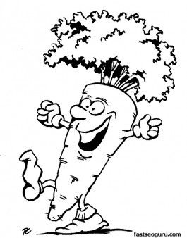 265x338 Printable Vegetable Happy Carrot Face Coloring Page For Kids,