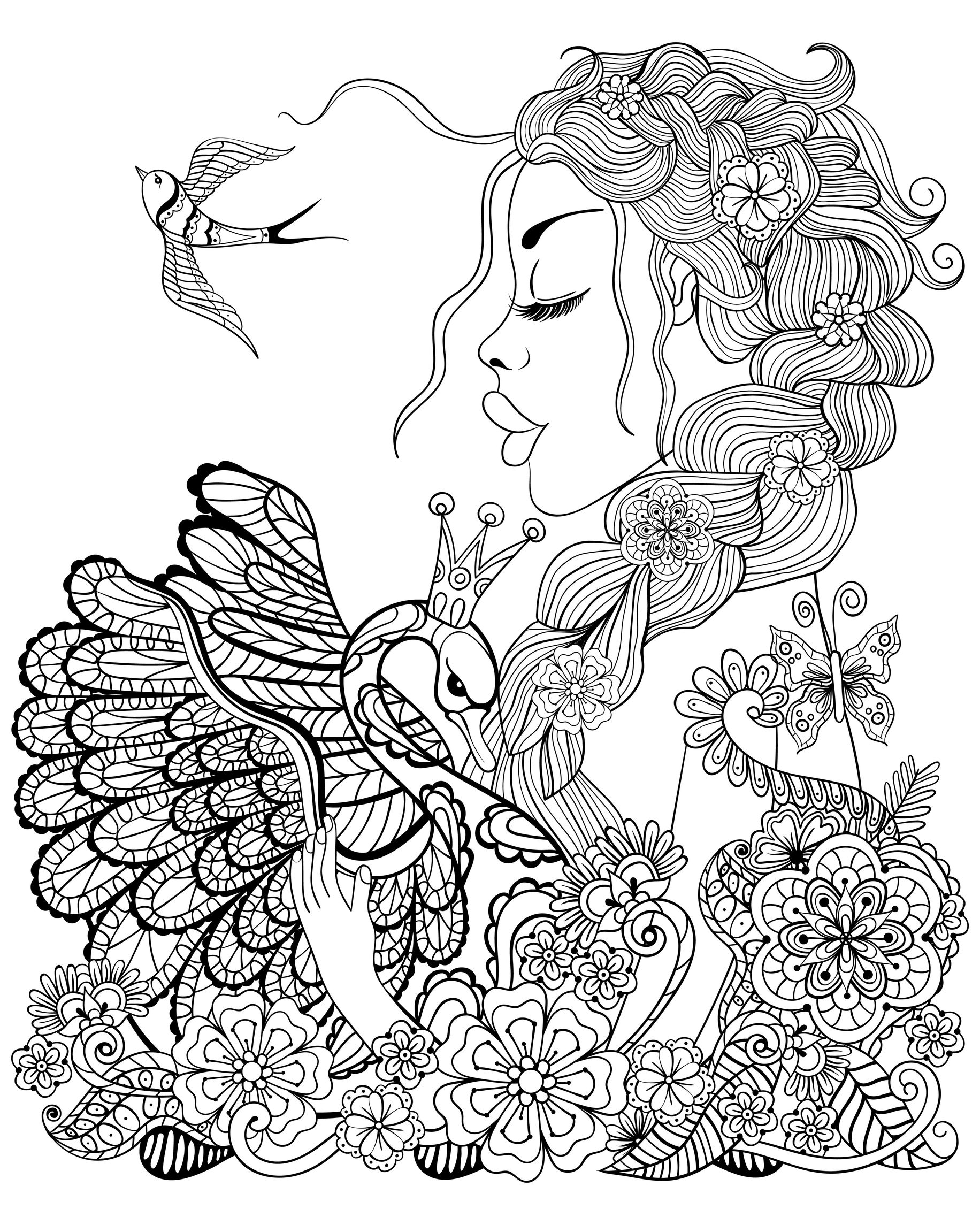 1832x2290 Woman Swan And Bird