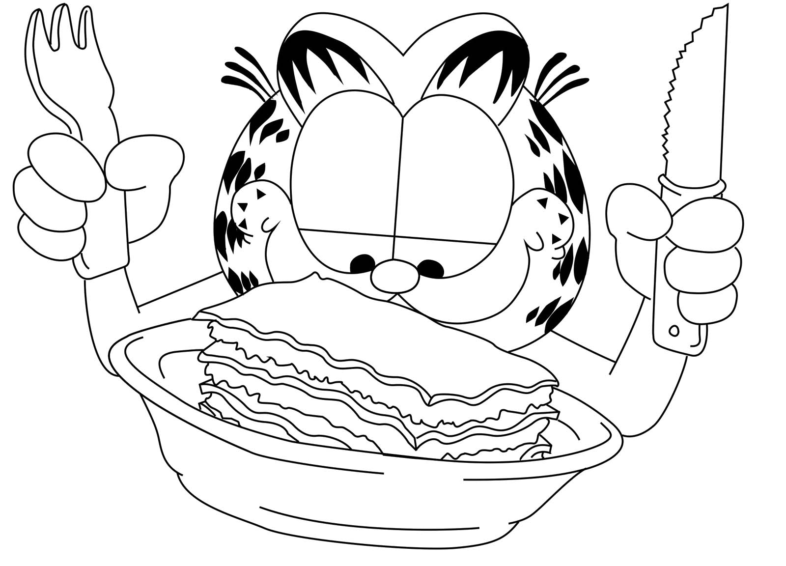 1600x1152 Garfield Wanted To Cut The Cake Using A Knife And Fork Coloring