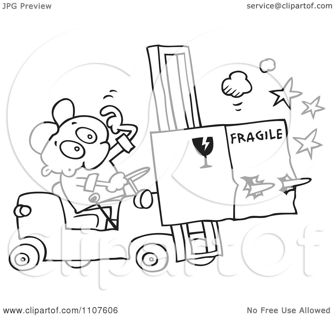 1080x1024 Clipart Outlined Distracted Forklift Driver Running Over A Fragile