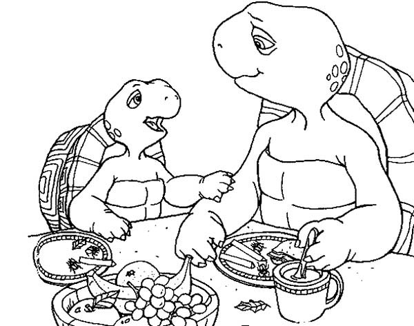600x473 Franklin The Turtle Eat His Breakfast With Father Coloring Pages