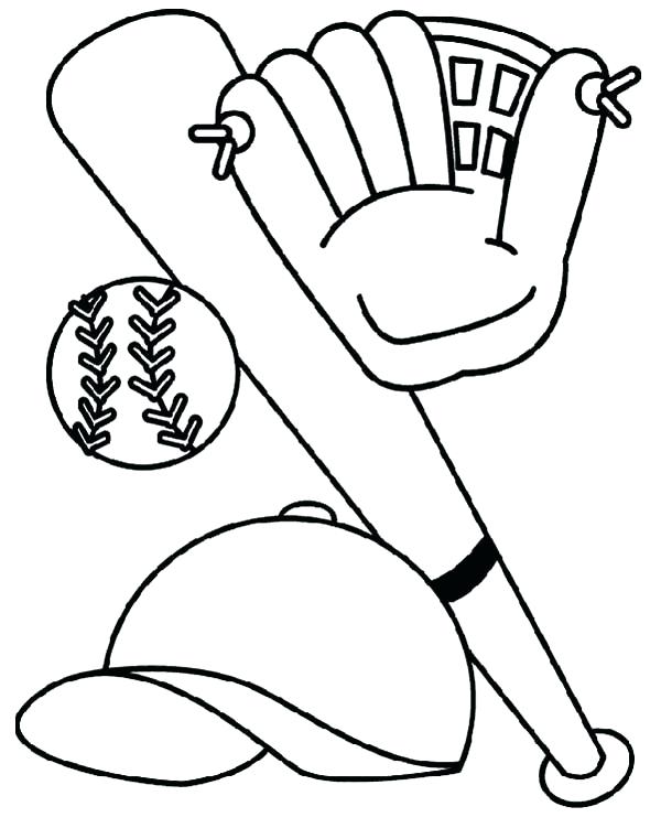 600x761 Free Baseball Coloring Pages Bat Glove Hat And Baseball Coloring